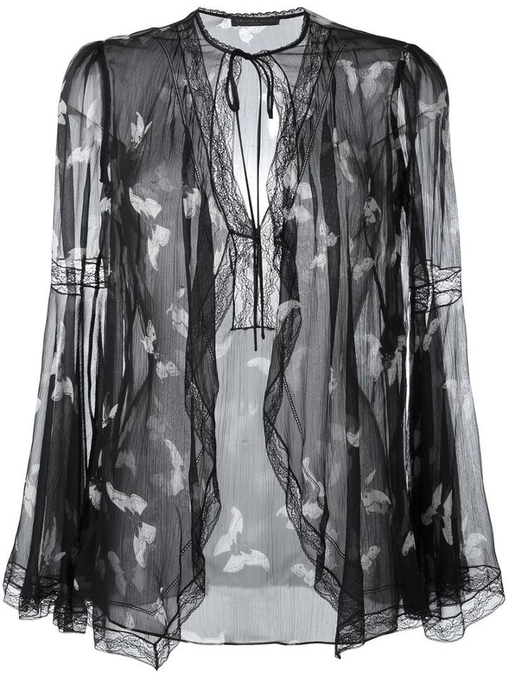 Alexander Mcqueen Moth Print Blouse, Women's, Size: 42, Black, Silk/cotton/polyamide