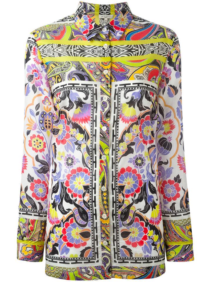 Etro - Floral Paisley Border Blouse - Women - Cotton - 40, Women's, White, Cotton