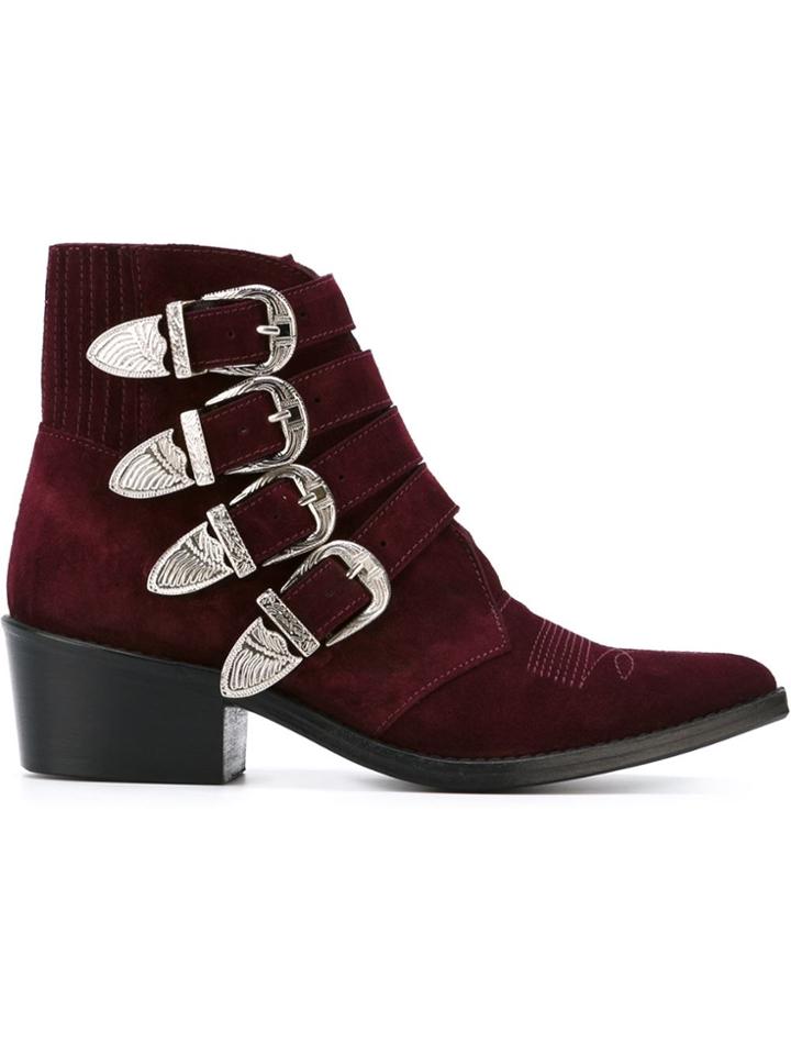 Toga Pulla Western Buckle Ankle Boots - Red