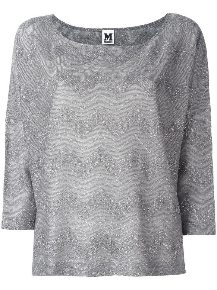 M Missoni Boat Neck Top, Women's, Size: Large, Grey, Cotton/viscose/polyamide/polyester