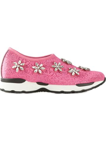 Philippe Model Crystal-embellished Sneakers, Women's, Size: 35, Pink/purple, Rubber/polyester