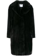 Stand Faux Fur Trench Coat - Black