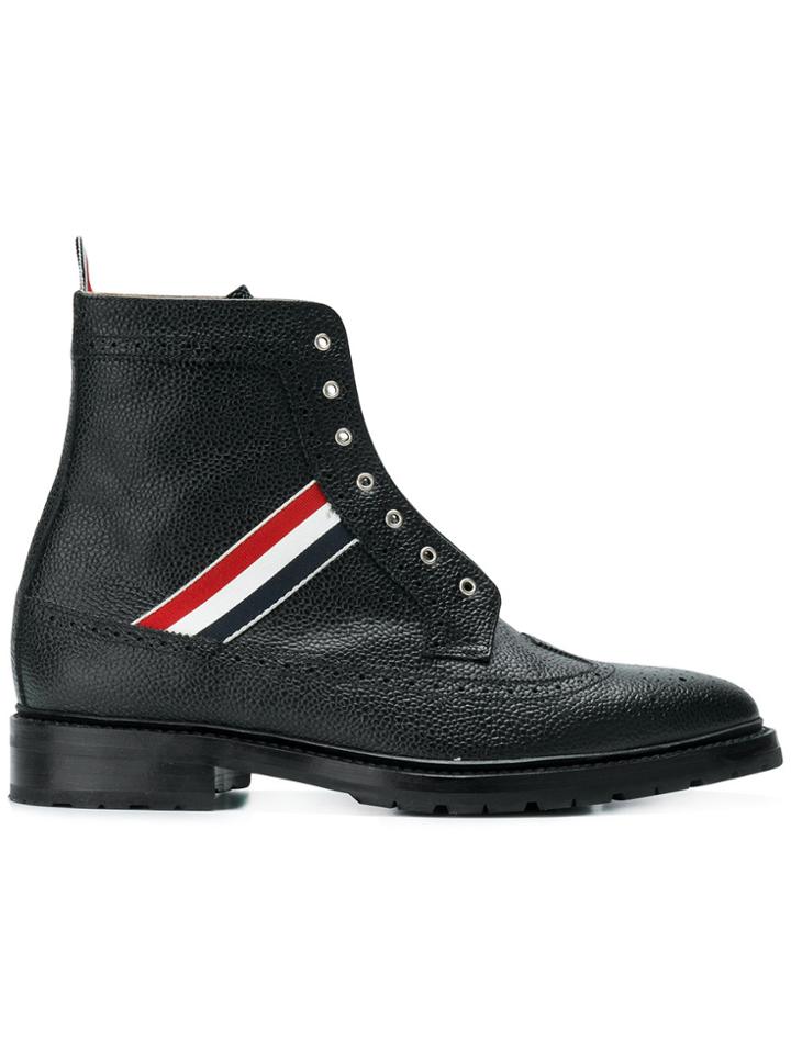 Thom Browne Striped Pebble Grain Longwing Boot - Black