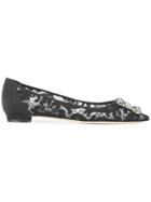 Manolo Blahnik Hangisi Lace Ballerinas - Black