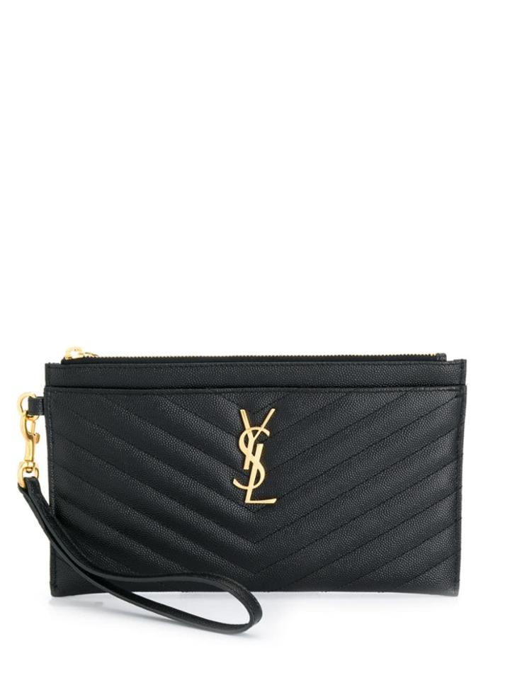 Saint Laurent Quilted Monogram Clutch Bag - Black