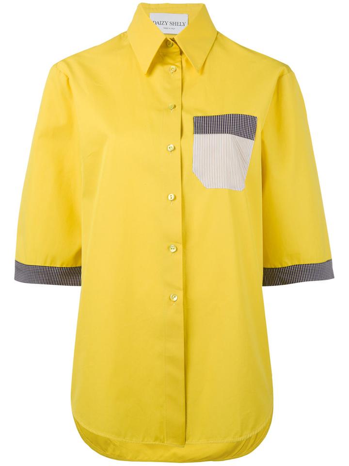 Daizy Shely - High Neck Shortsleeved Shirt - Women - Cotton - 42, Yellow/orange, Cotton