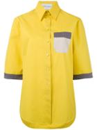 Daizy Shely - High Neck Shortsleeved Shirt - Women - Cotton - 42, Yellow/orange, Cotton