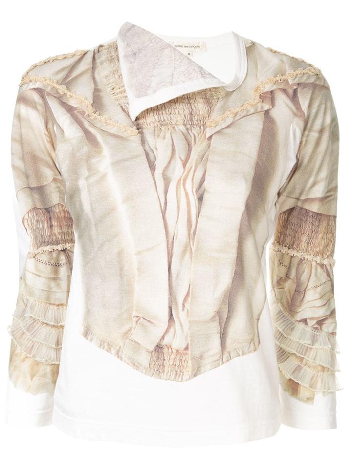 Comme Des Garçons Vintage Lace Print Ruffled T-shirt - White