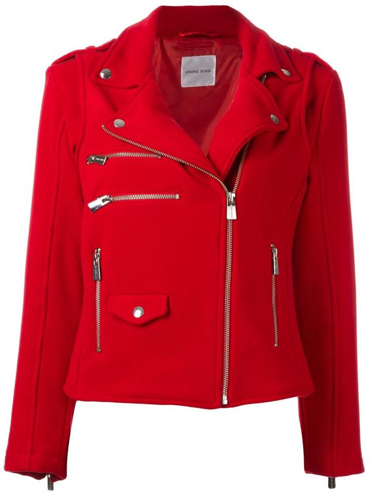Anine Bing Biker Jacket, Women's, Size: Medium, Red, Polyester/spandex/elastane/viscose