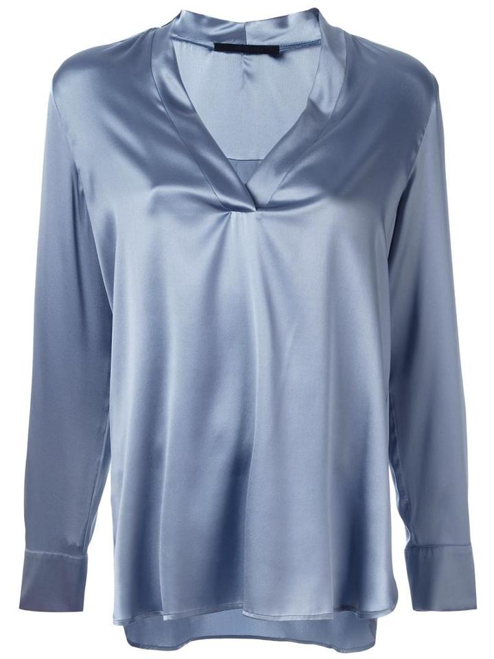 Les Copains V-neck Shirt, Women's, Size: 40, Blue, Silk/spandex/elastane