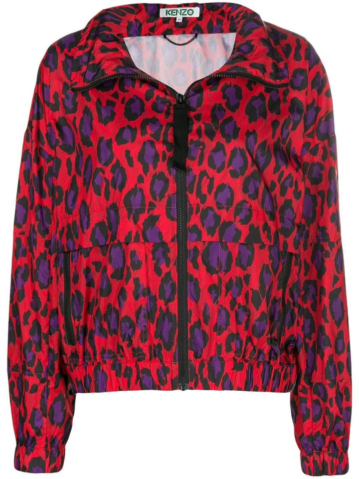 Kenzo Leopard Print Zip Up Jacket - Red