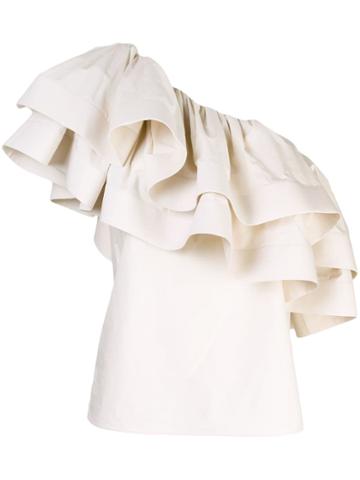 Françoise Asymmetric Ruffled Top - Brown