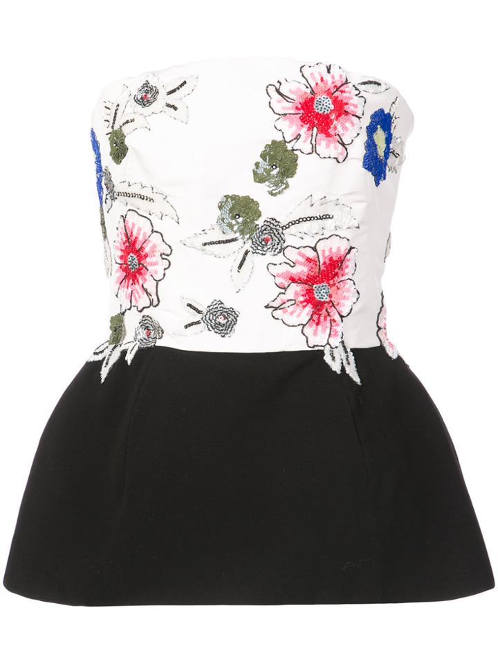 Monique Lhuillier Floral Print Peplum Boob Tube - White