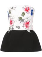 Monique Lhuillier Floral Print Peplum Boob Tube - White