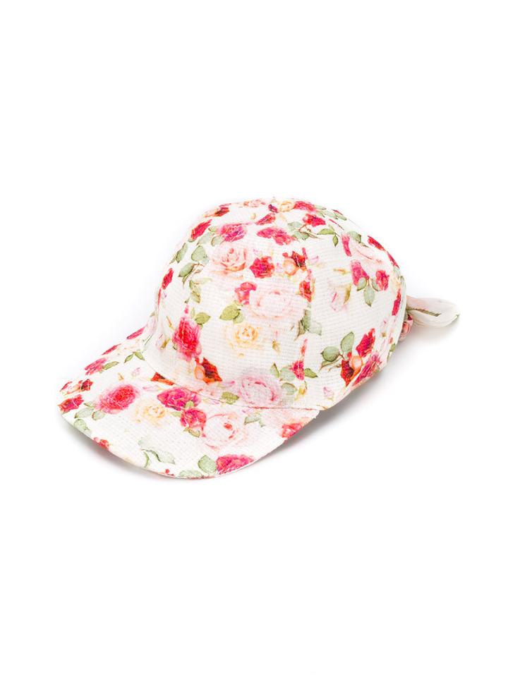 Monnalisa - Floral Cap - Kids - Polyester - 56 Cm, White