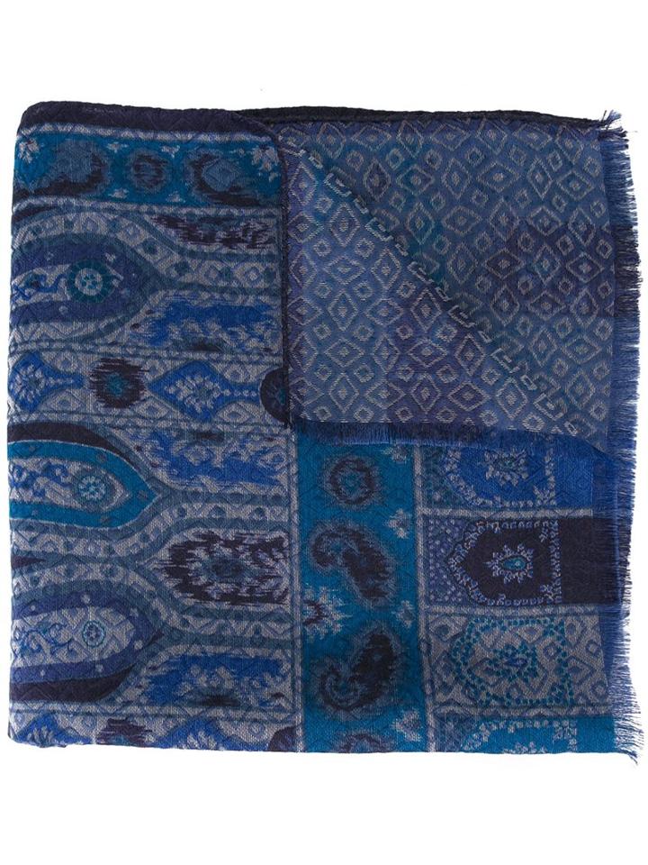 Etro Printed Scarf, Women's, Blue, Silk/wool