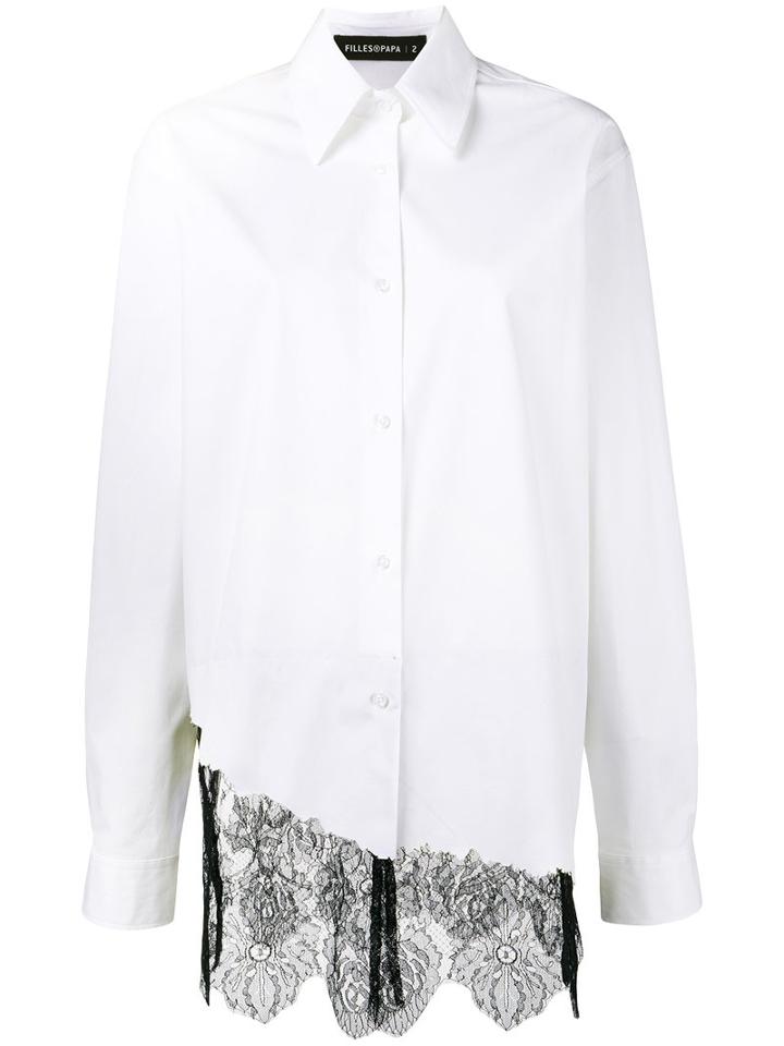 Filles A Papa - Foxy Lace Asymmetric Shirt - Women - Cotton/polyamide/spandex/elastane - 3, Women's, White, Cotton/polyamide/spandex/elastane