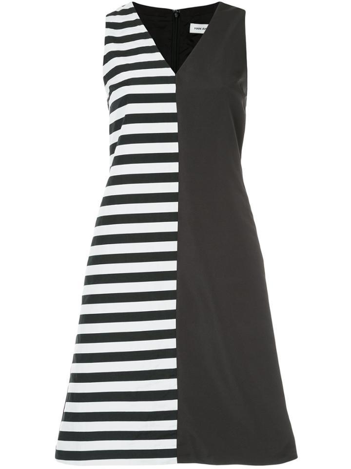 Han Ahn Soon Half Striped Print Dress - Black