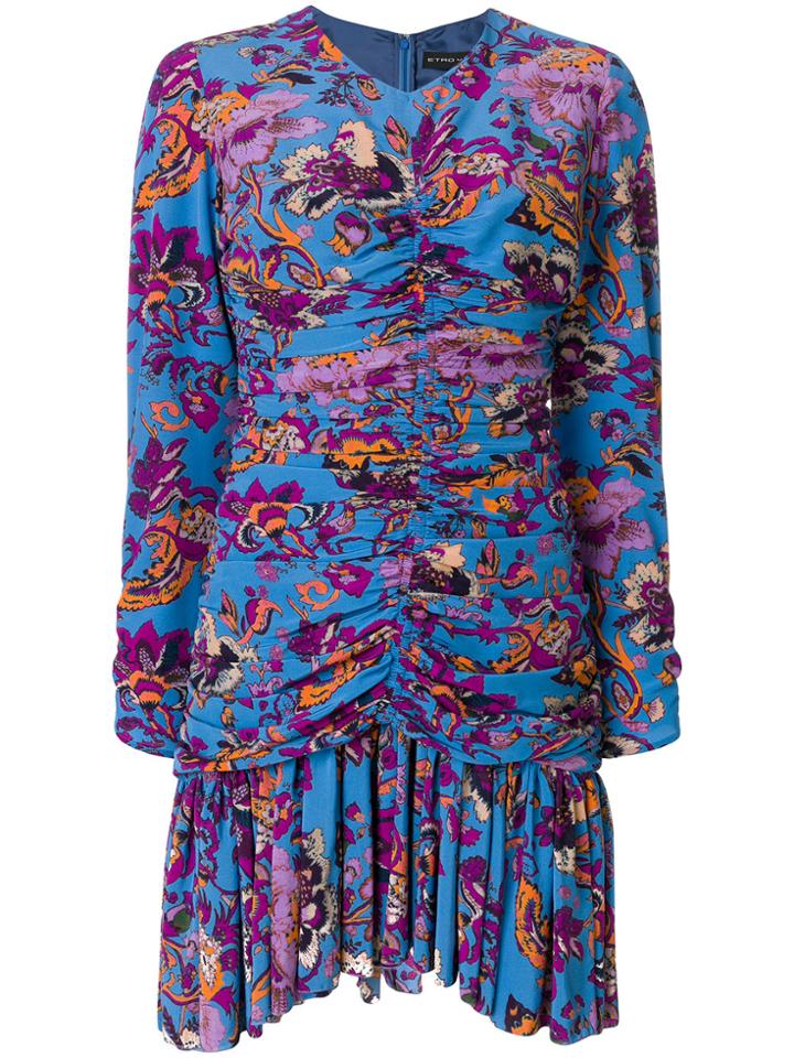 Etro Ruched Floral Mini Dress - Blue