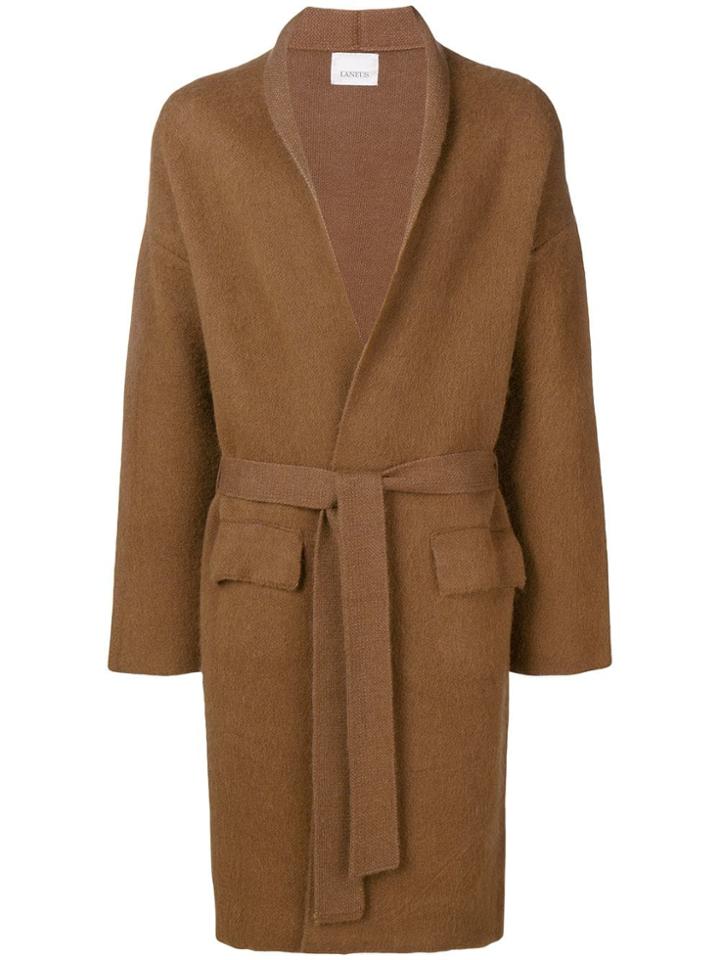 Laneus Belted Midi Coat - Brown