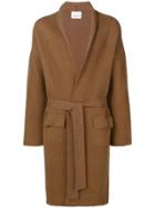 Laneus Belted Midi Coat - Brown