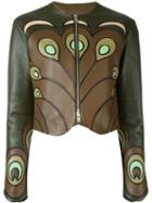 Givenchy Peacock Feather Applique Jacket, Women's, Size: 38, Green, Lamb Skin/acetate/viscose