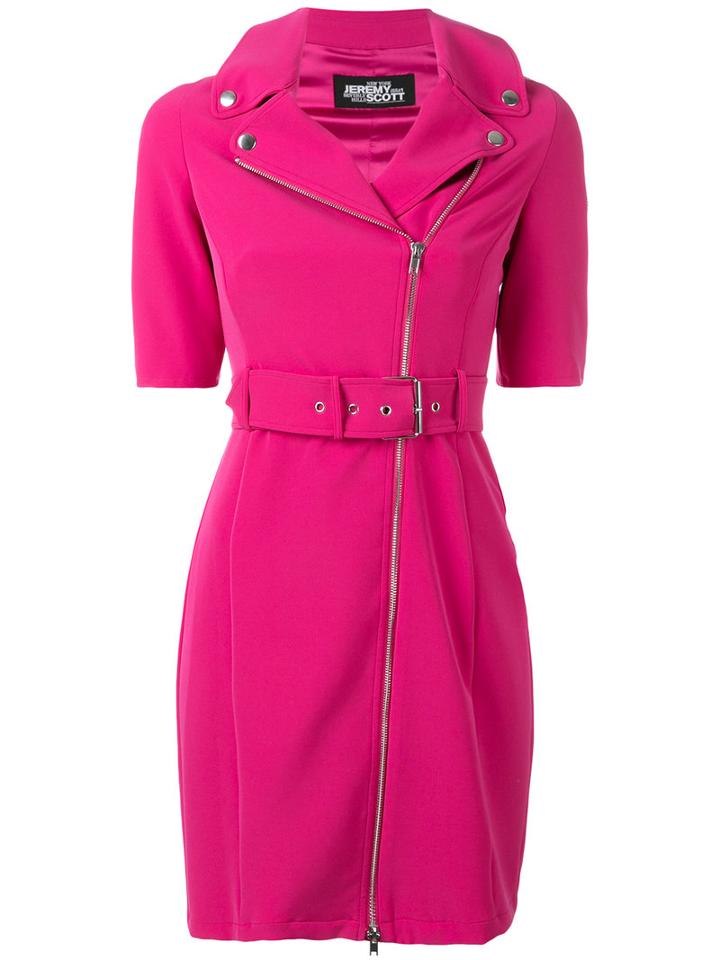 Jeremy Scott Zipped Shoulders Belted Dress, Women's, Size: 40, Pink/purple, Polyester/other Fibers