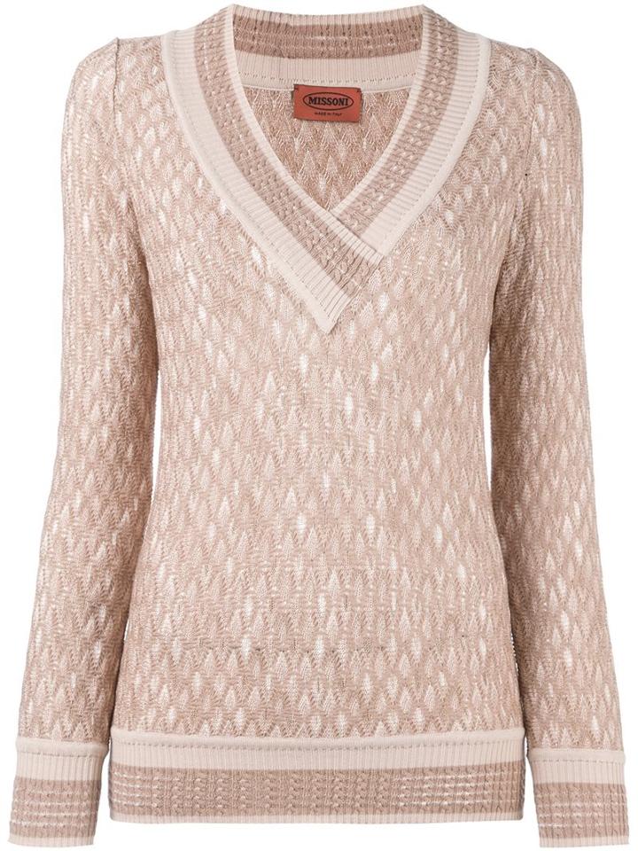Missoni V-neck Pullover, Women's, Size: 42, Nude/neutrals, Nylon/rayon/wool
