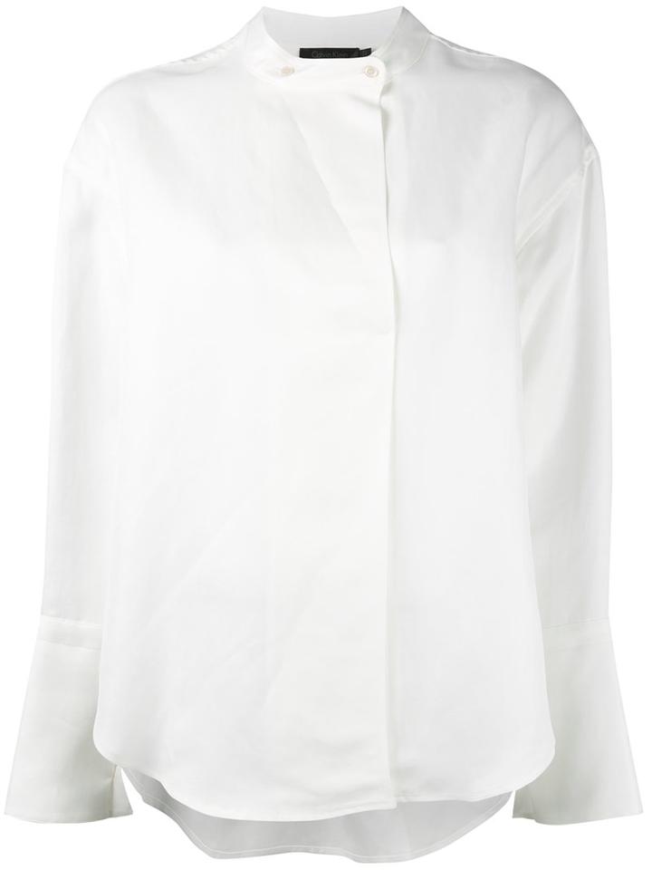 Calvin Klein Collection - Band Collar Shirt - Women - Linen/flax/viscose - 44, White, Linen/flax/viscose