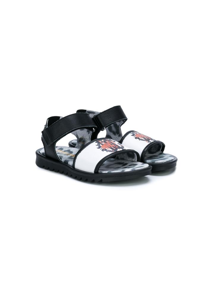 Roberto Cavalli Kids Logo Print Strapped Sandals - Black