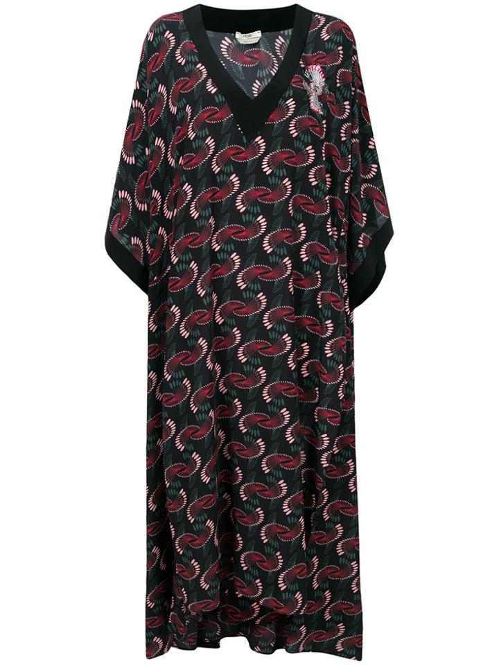 Fendi Geometric Print Kaftan Maxi Dress - Black