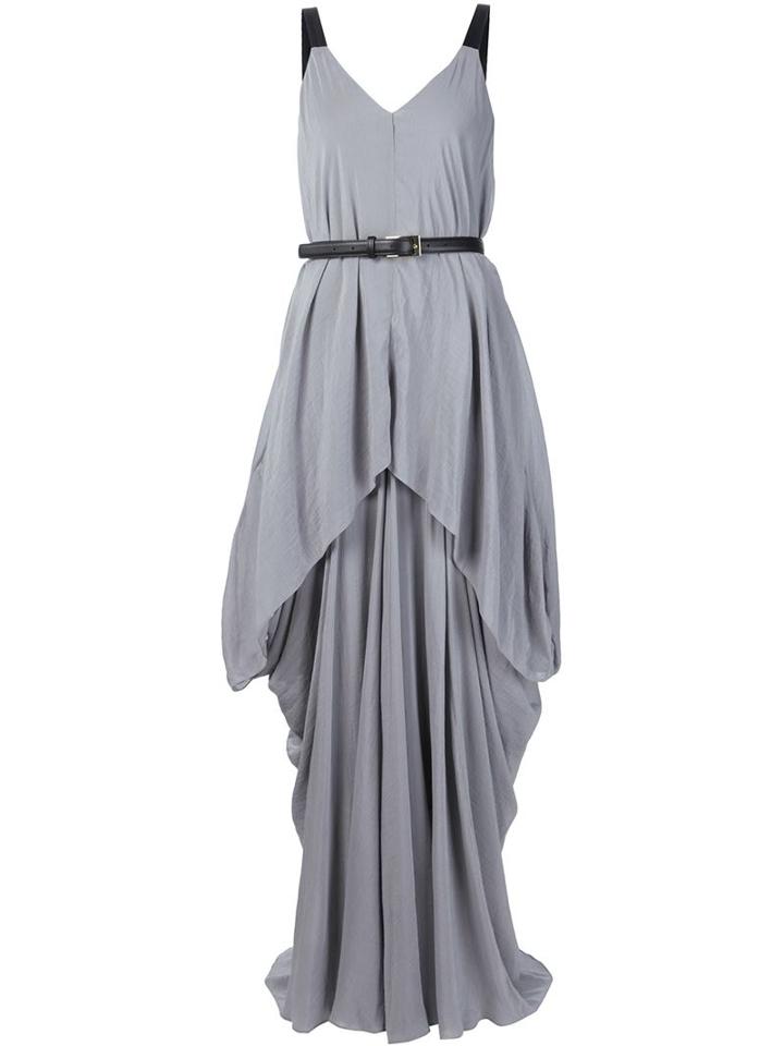 Vera Wang Draped Belted Gown, Women's, Size: 12, Grey, Silk/cotton