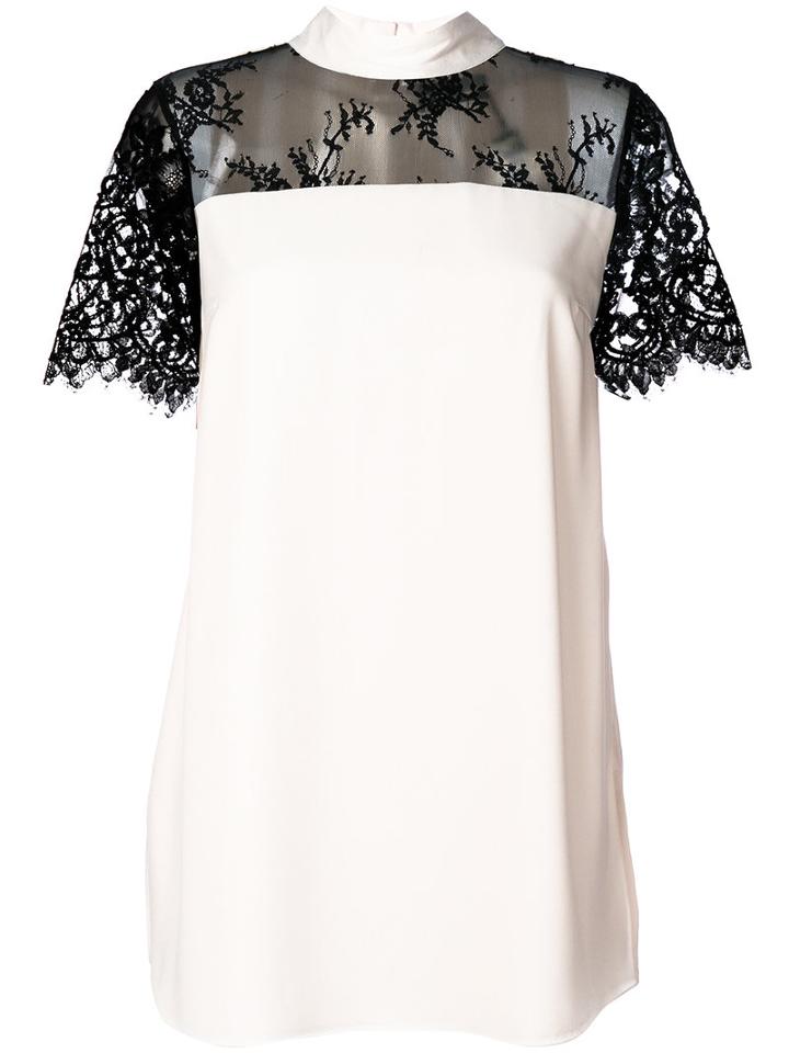 Twin-set - Lace Panel Flared Blouse - Women - Polyester - 46, Nude/neutrals, Polyester