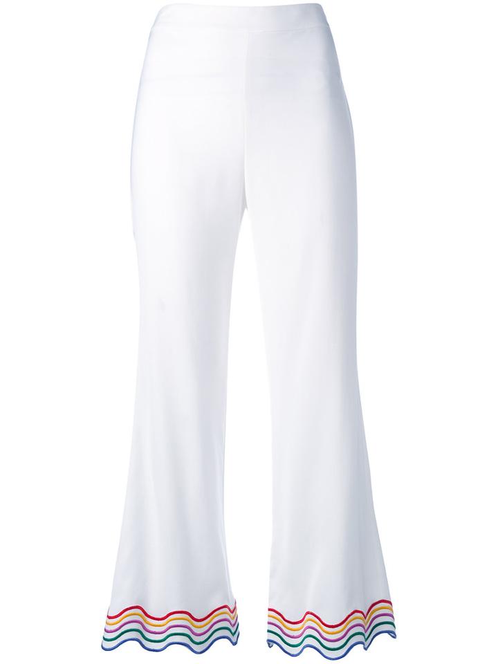 Sara Battaglia - Rainbow Trim Cropped Trousers - Women - Spandex/elastane/viscose - 46, White, Spandex/elastane/viscose