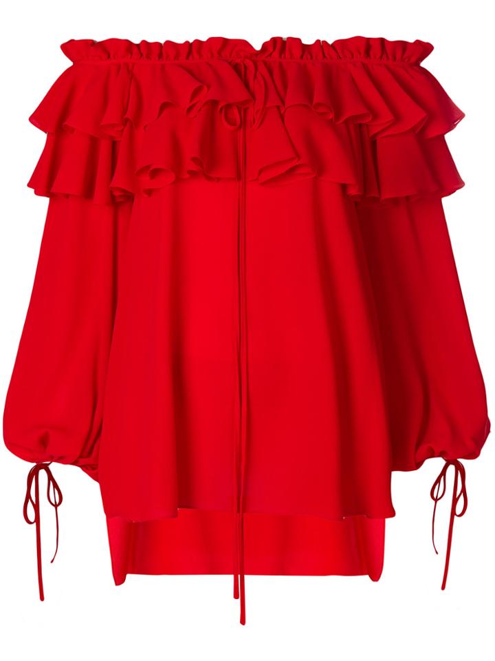Alexander Mcqueen Ruffled Off The Shoulder Top - Red