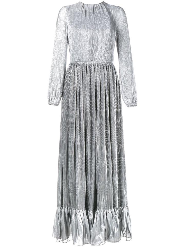 Adam Lippes Metallic (grey) Pleated Gown, Women's, Size: 6, Silk/polyester