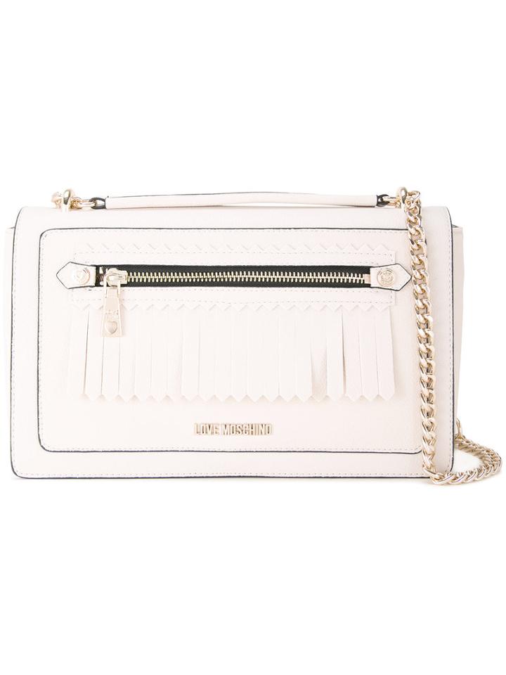 Love Moschino Logo Plaque Satchel, Women's, White, Polyurethane