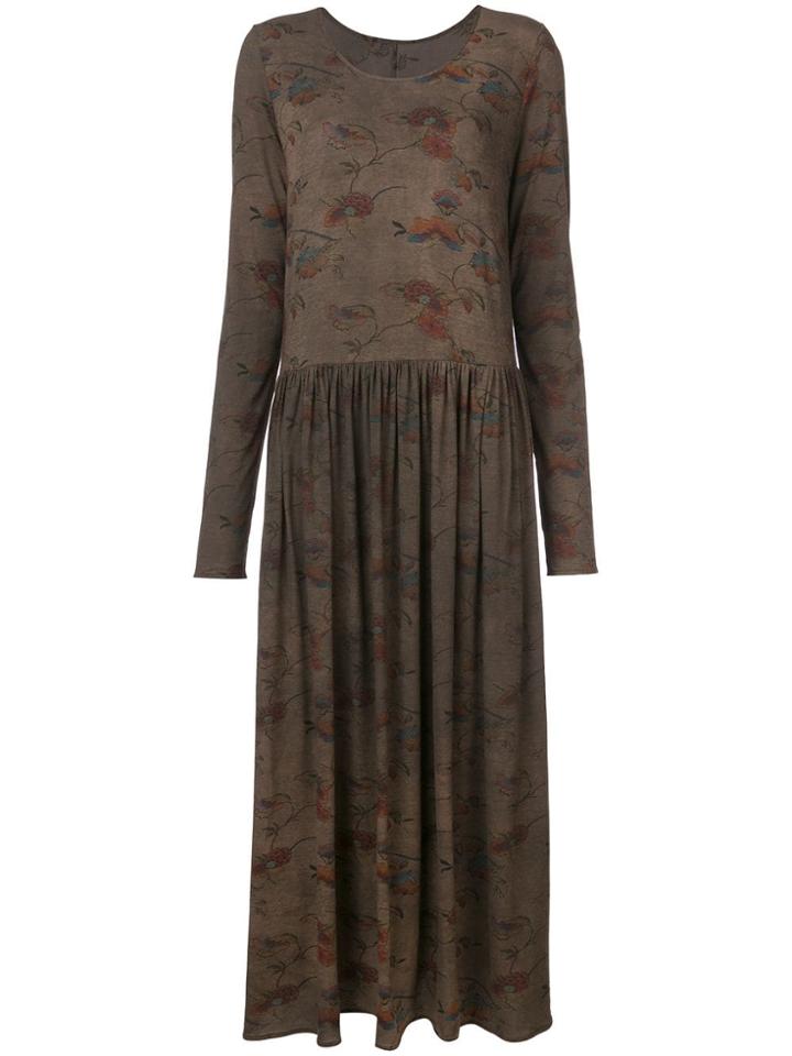 Uma Wang Gathered Floral-print Maxi Dress - Brown