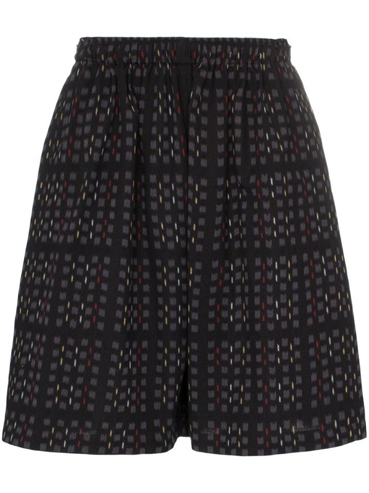 Edward Crutchley Ikat Print Checked Drawstring Shorts - Black