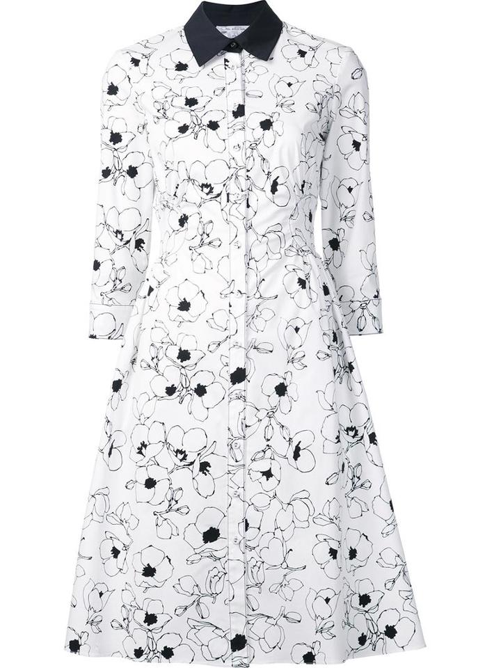 Oscar De La Renta Ruched Waist Dress, Women's, Size: 10, White, Cotton/spandex/elastane