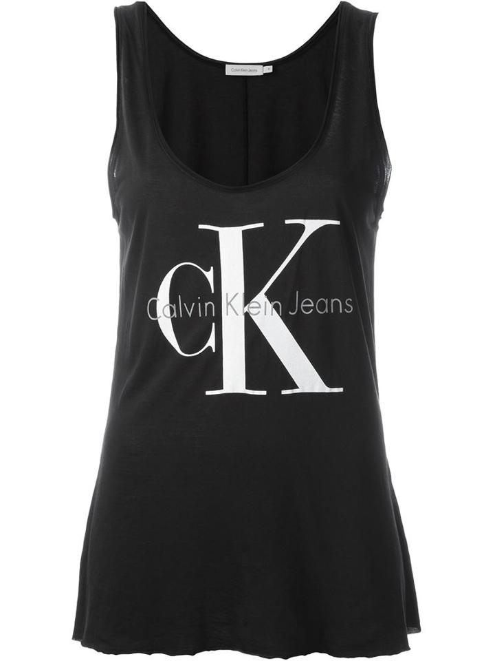 Calvin Klein Jeans Logo Print Tank Top, Women's, Size: M, Black, Lyocell/cotton