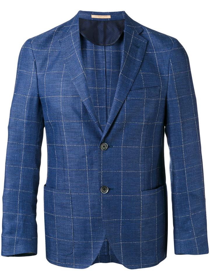 Corneliani Checked Blazer, Men's, Size: 56, Blue, Linen/flax/virgin Wool