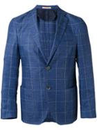 Corneliani Checked Blazer, Men's, Size: 56, Blue, Linen/flax/virgin Wool