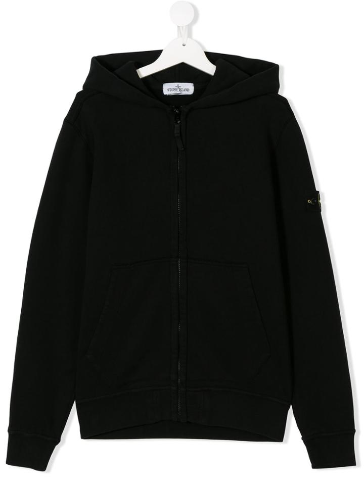 Stone Island Junior Teen Zip-up Hoodie - Black