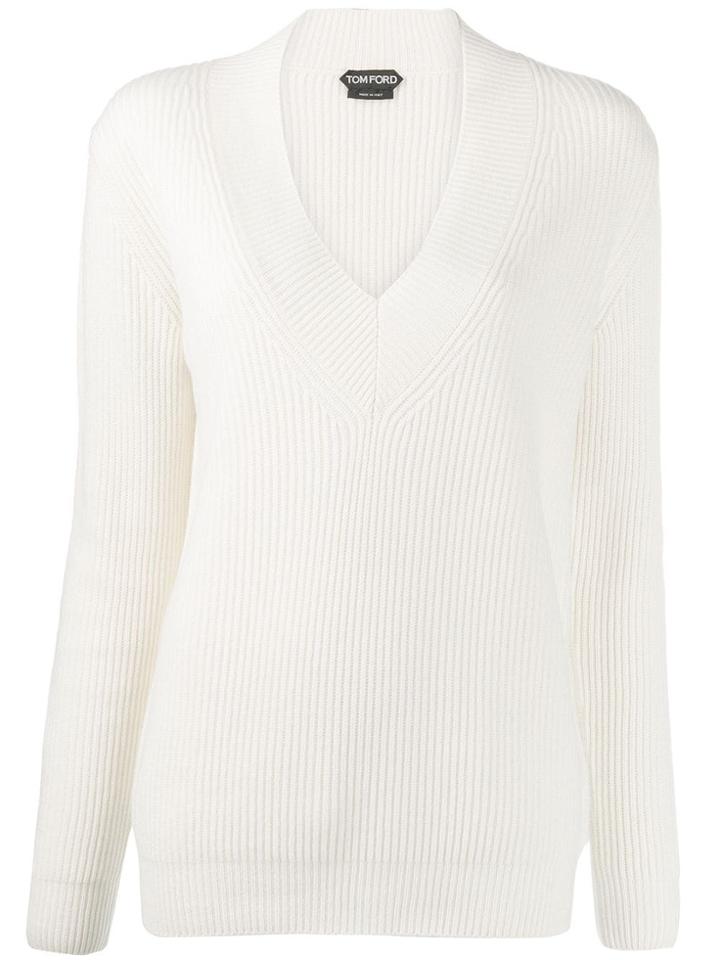 Tom Ford Ribbed V Neck Jumper - White