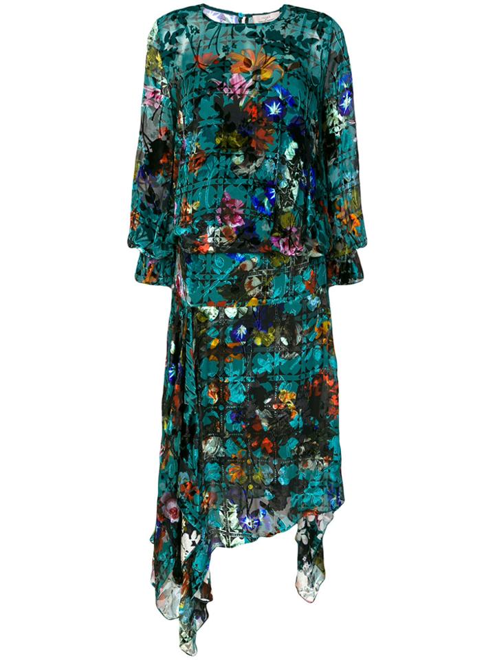 Preen By Thornton Bregazzi Floral Flared Dress - Blue