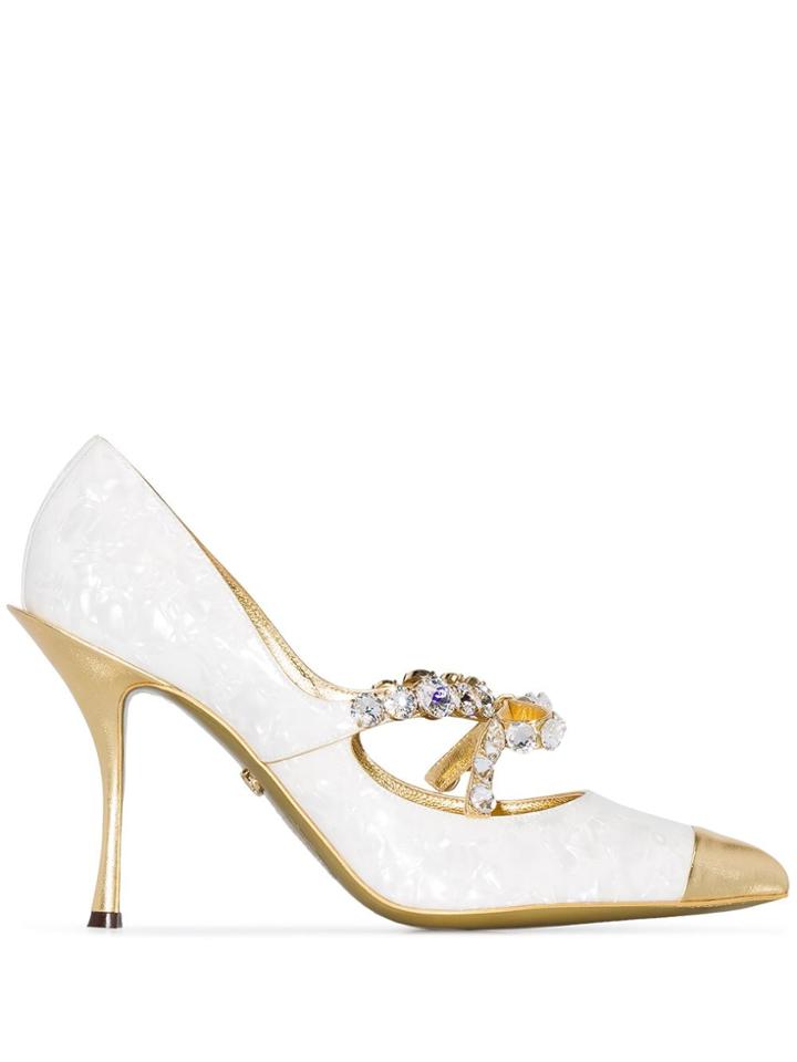 Dolce & Gabbana Lori 90mm Crystal Embellished Pumps - White