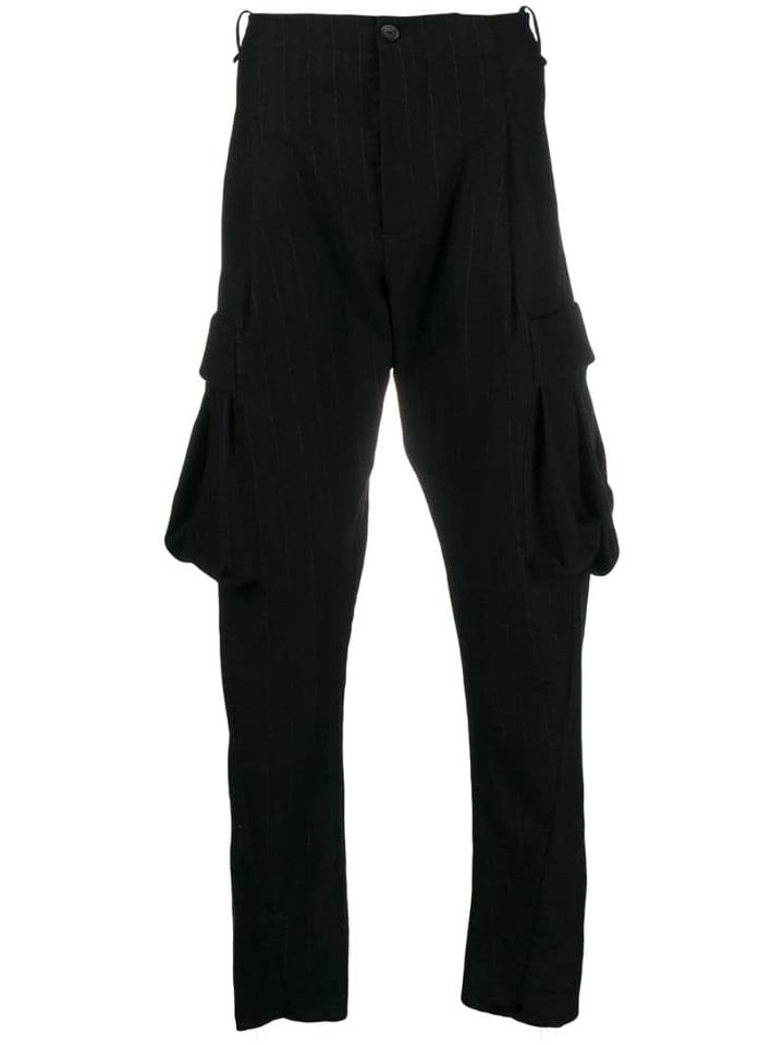 Masnada Pinstriped Cargo Trousers - Black