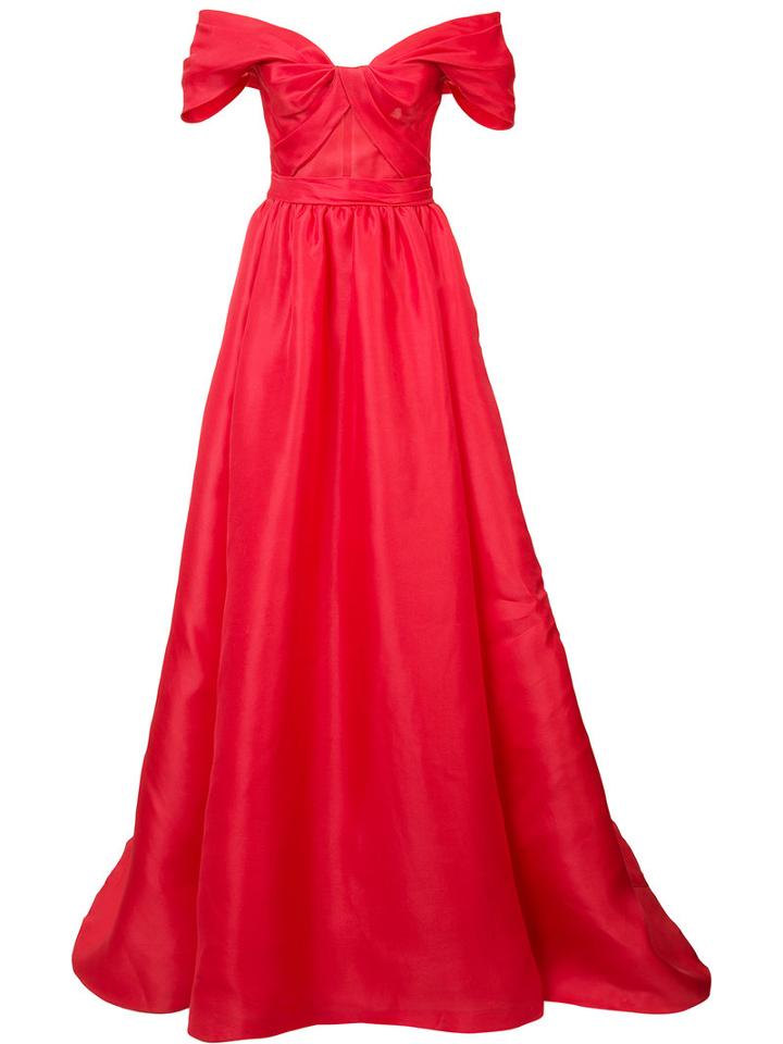Marchesa - Off-shoulder Dress - Women - Silk - 8, Red, Silk