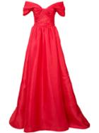 Marchesa - Off-shoulder Dress - Women - Silk - 8, Red, Silk